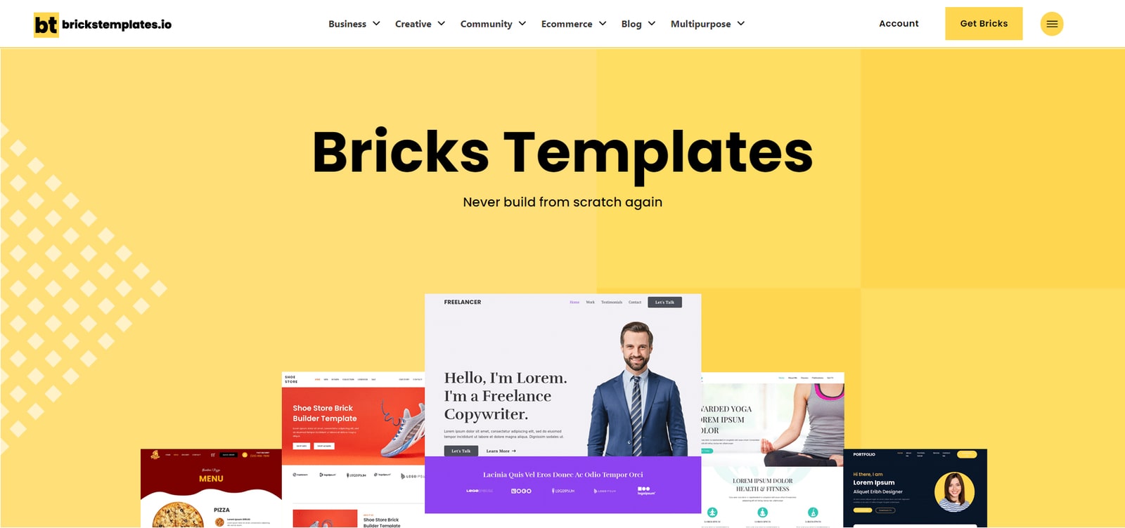 Illustration of Bricks Templates catalog, an online collection of designs featured in Bricks Builder vs Elementor comparison.