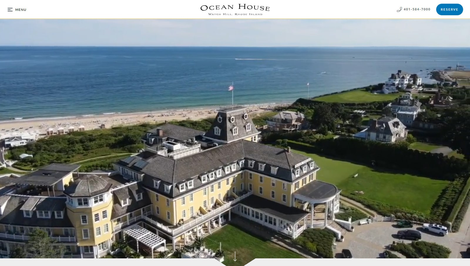 Image of Ocean House, a responsive five-star hotel website with pages for wellness & special event offers.