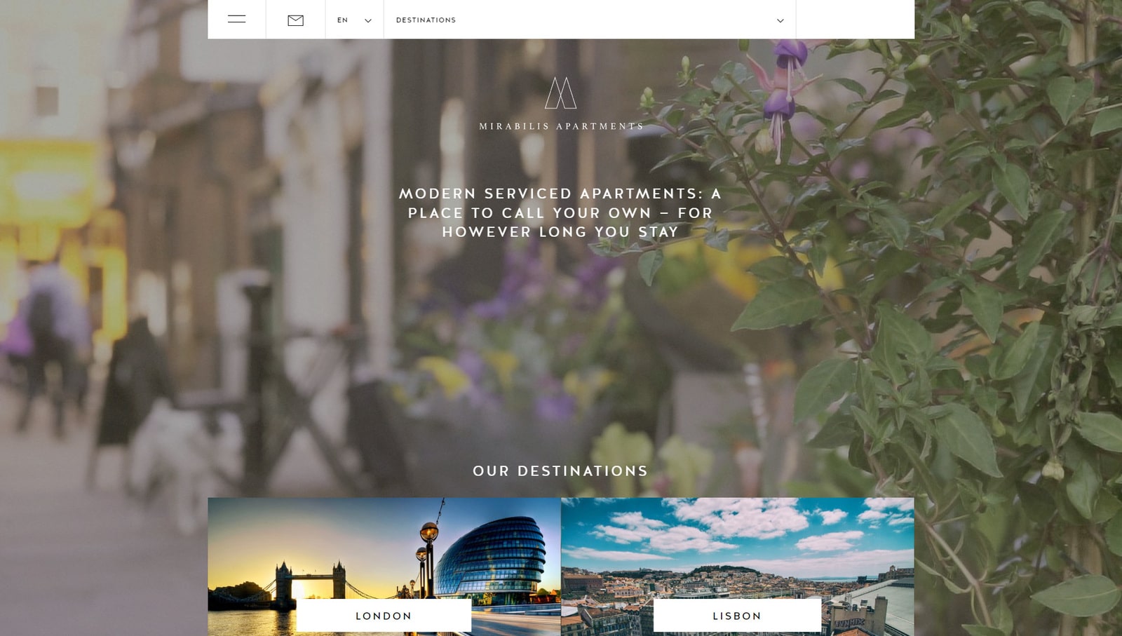 Portrait of Mirabilis Apartments, one of the WordPress real estate website examples with an integrated social feed.