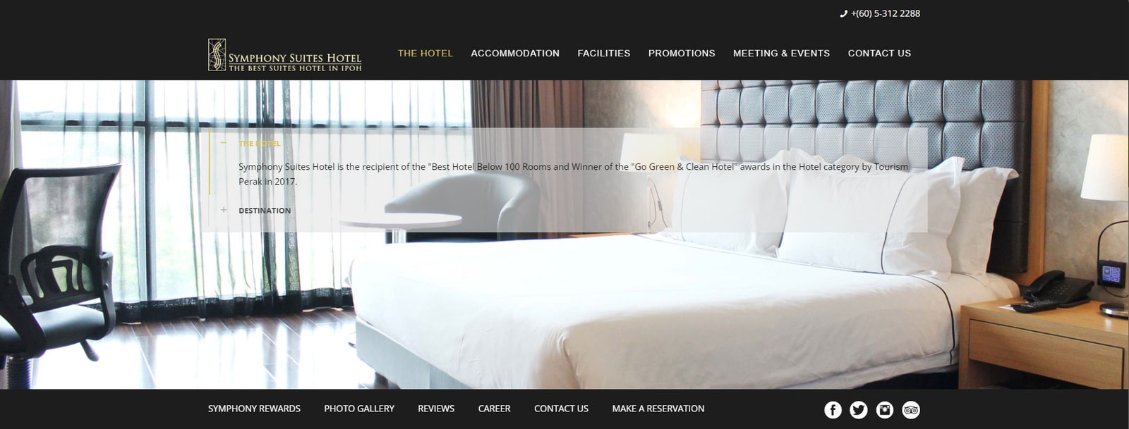 Figure of Symphony Suites Hotel, a modern hotel website with stunning gallery & amenities pages.