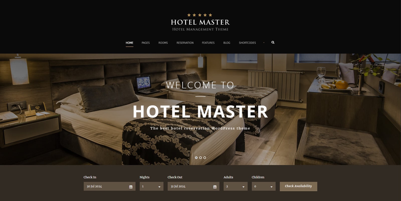 View of Hotel Master, a hotel website design example with 5+ pre-designed site layouts.