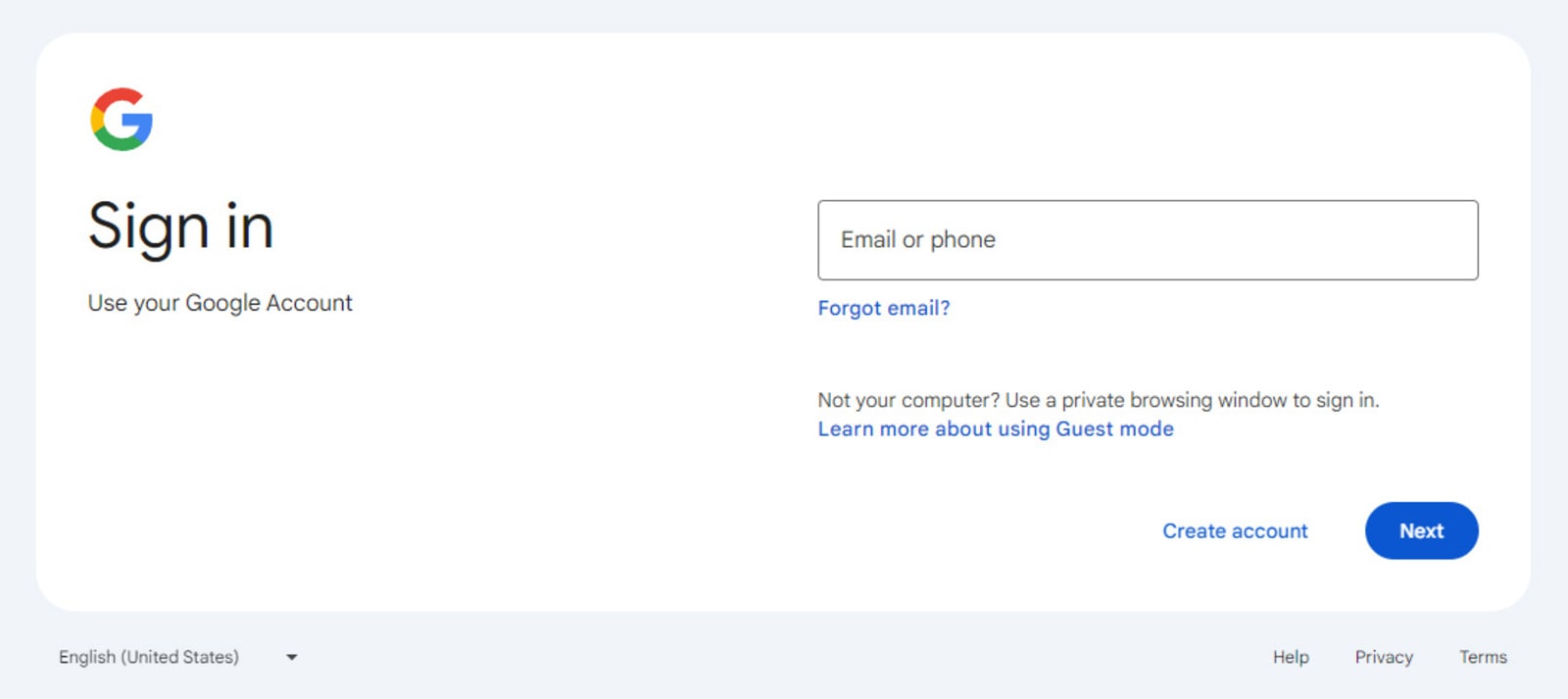 Photograph of signing in to Gmail for those interested in how to create a Zoom meeting.