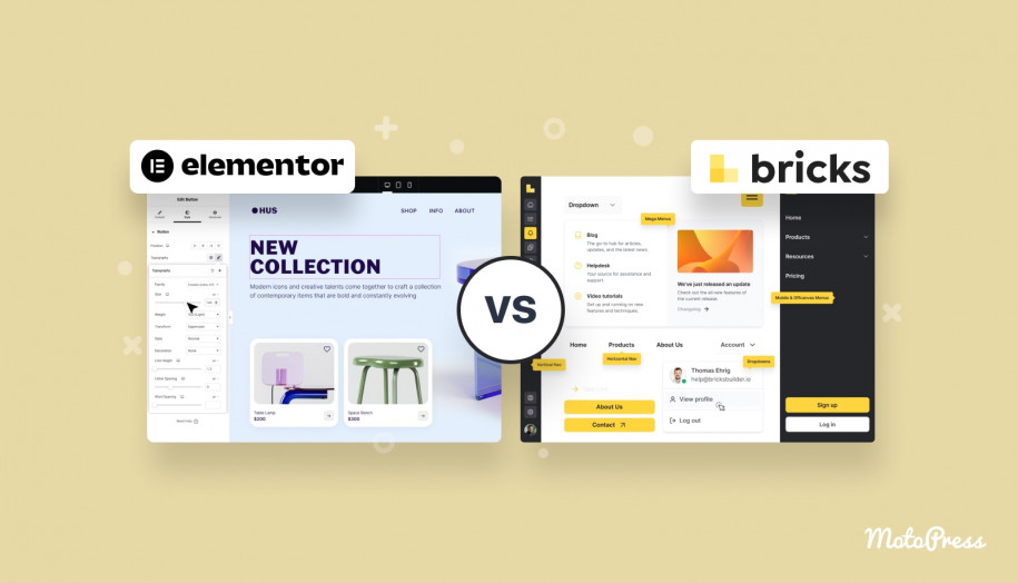 A visualized comparison between Bricks and Elementor page builders.