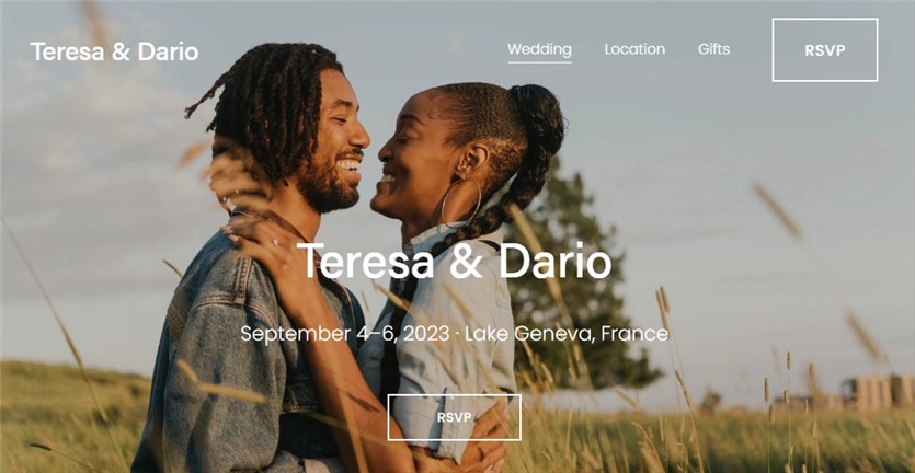 Screenshot of the Dario wedding template for Squarespace.