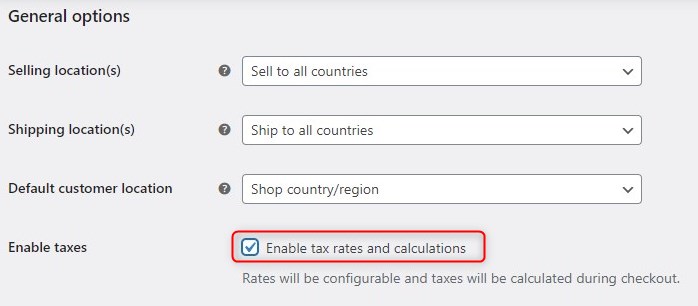 Screenshot of the Tax rates menu.