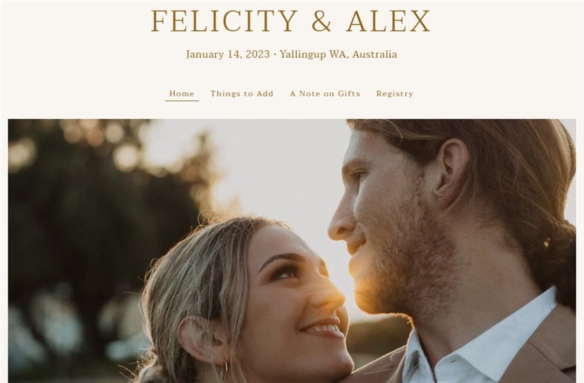 Screenshot of the Felicity and Alex website homepage.