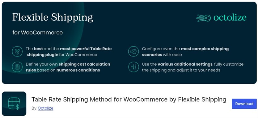 Screenshot of the Flexible Shipping free WordPress plugin official page.