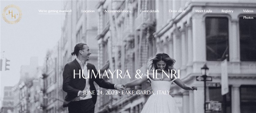 Screenshot of the Humayra and Henri wedding website examples.