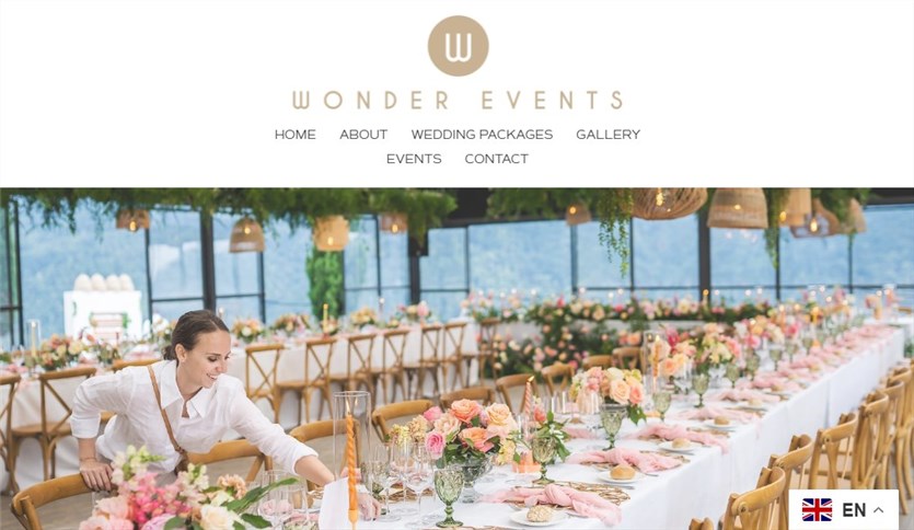 Screenshot of the Wonder Events wedding planning services homepage.