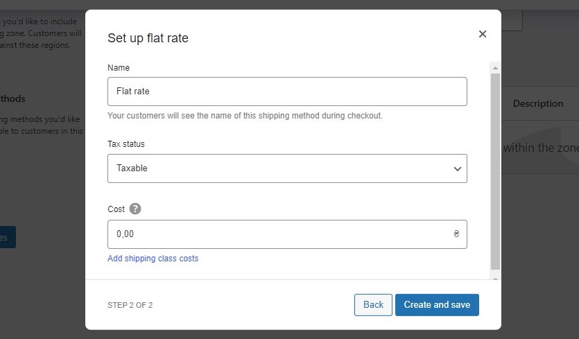 Screenshot of the Flat Rate method.