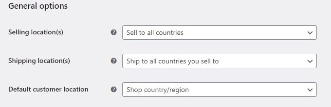 Screenshot of the WooCommerce general options menu.