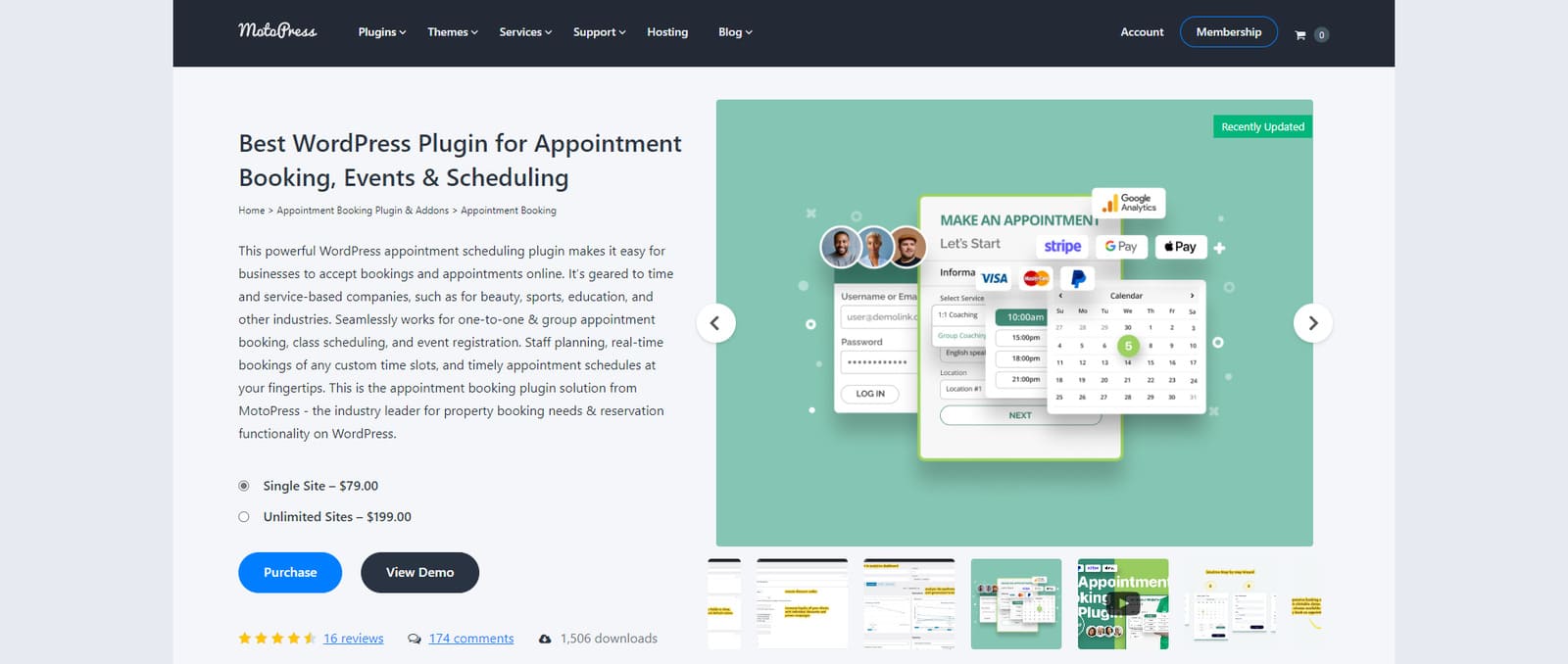 Graphic of MotoPress Appointment Booking, a flexible WordPress plugin for event management with WooCommerce support.