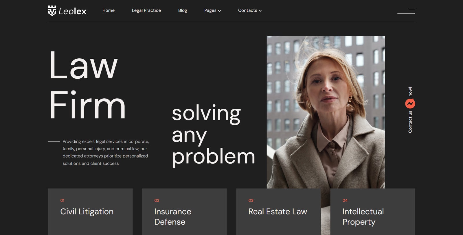 Photograph of Leolex, an attorney WordPress theme with diverse integrated features.