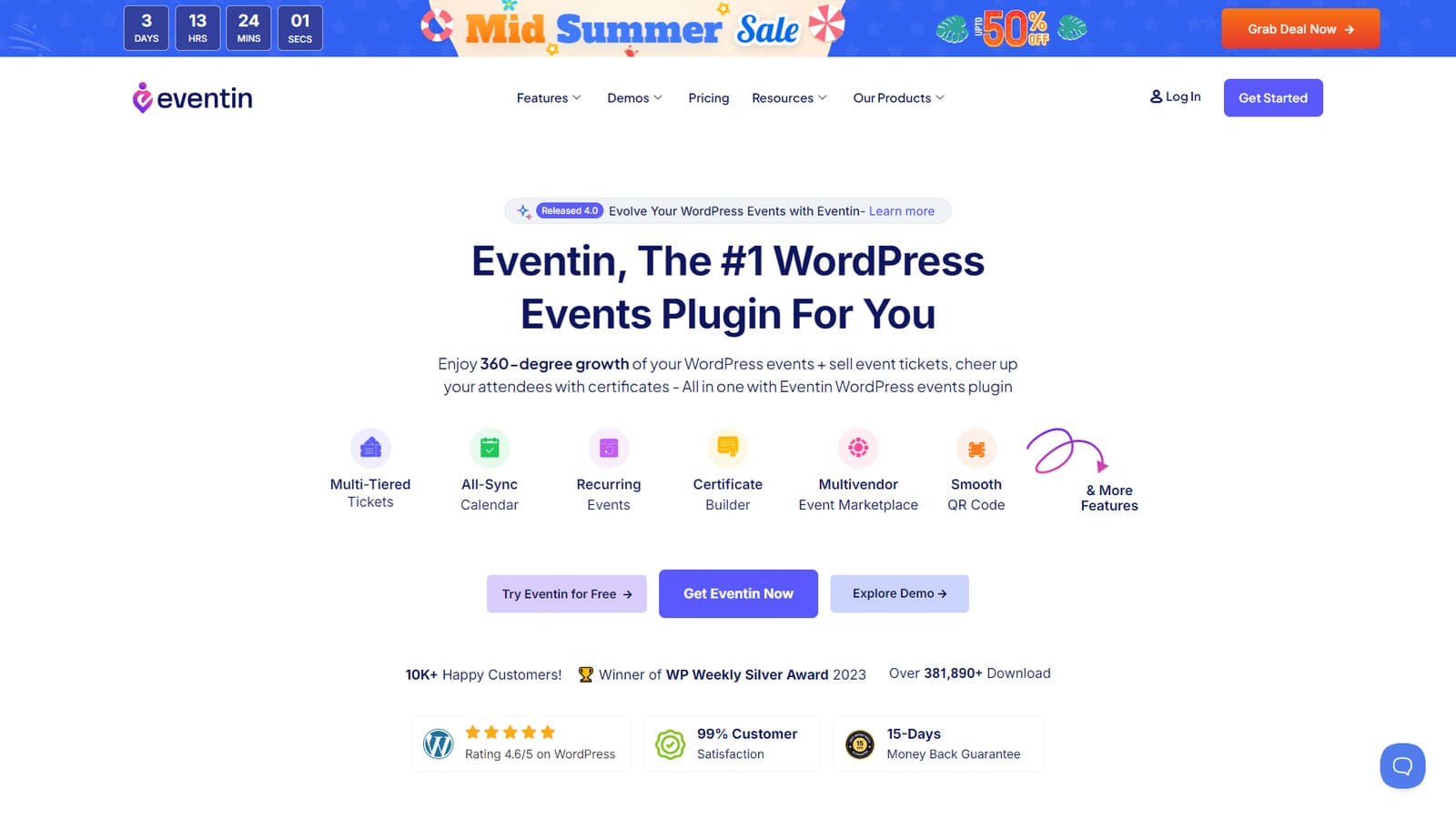 Representation of Eventin, a widely used WordPress event plugin with simplified scheduling.