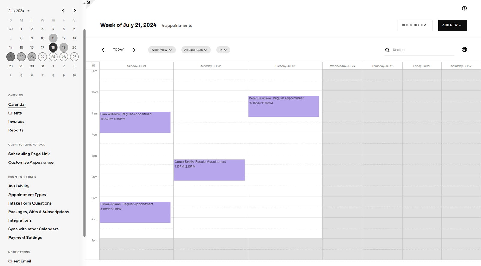 Graphic of online appointment scheduling capabilities of Acuity Scheduling and business spheres it's optimized for.