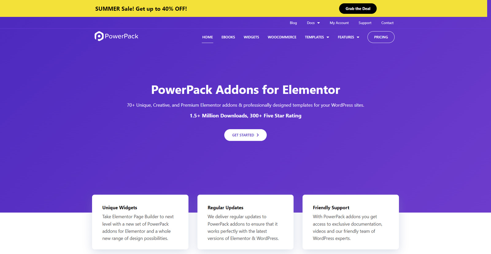 Representation of PowerPack Addons for Elementor, a plugin that supports Elementor's dynamic content feature with 10 categories of pre-designed Elementor templates.