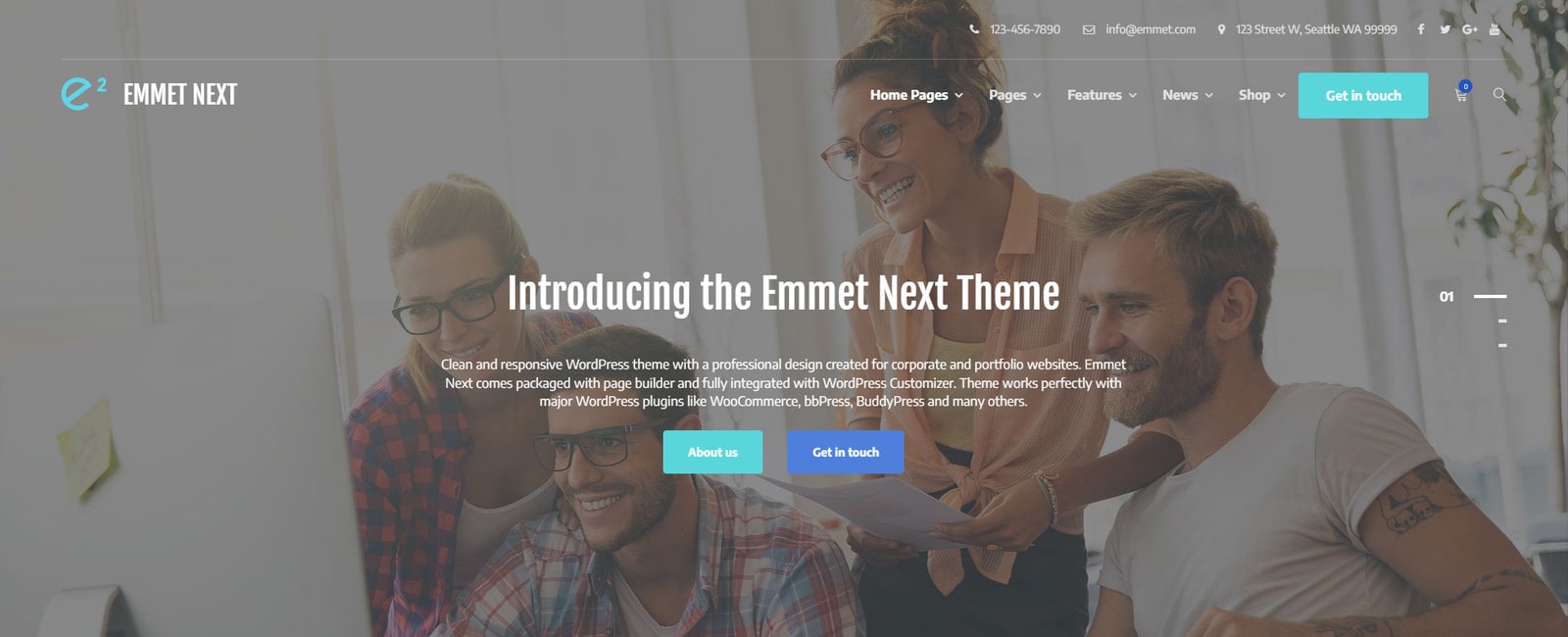 Visual of Emmet Next, a flexible & modern web design solution with several custom shortcodes.