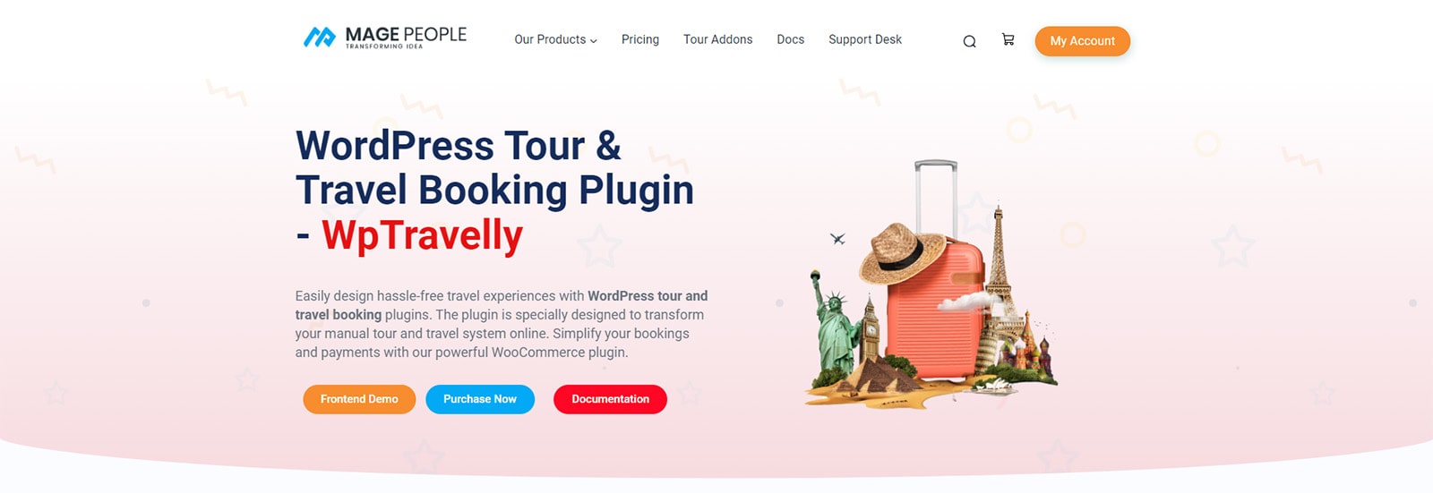 Visual of WpTravelly, an advanced tour booking plugin for WordPress websites with flexible tour pricing options.