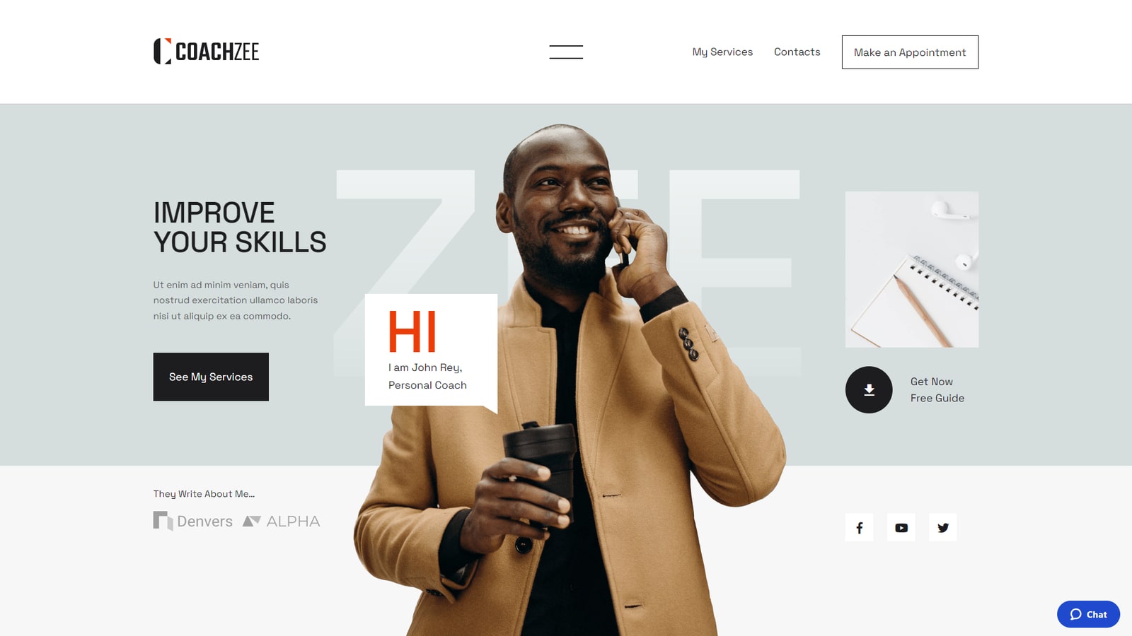 Image of CoachZee, a highly responsive WordPress theme with easy-to-use navigation.