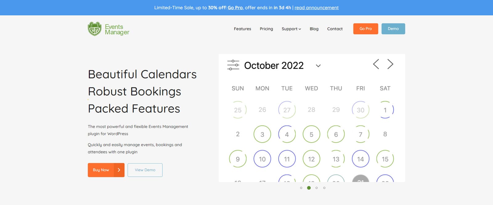 Figure of Events Manager, an easy-to-use event management solution with full-sized event calendars.