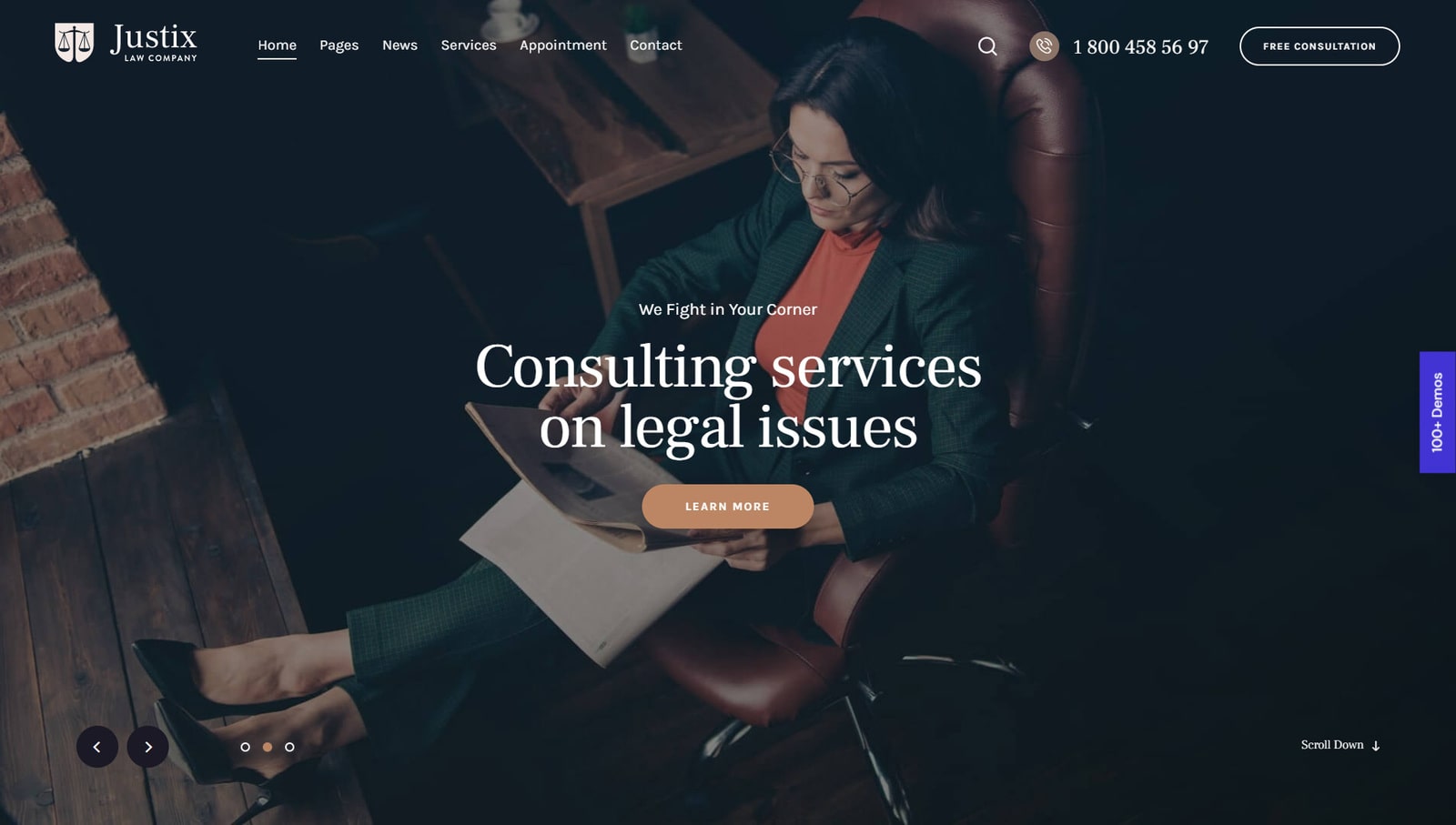 Photograph of Qwery, an attorney WordPress theme with 60+ pre-made page templates.