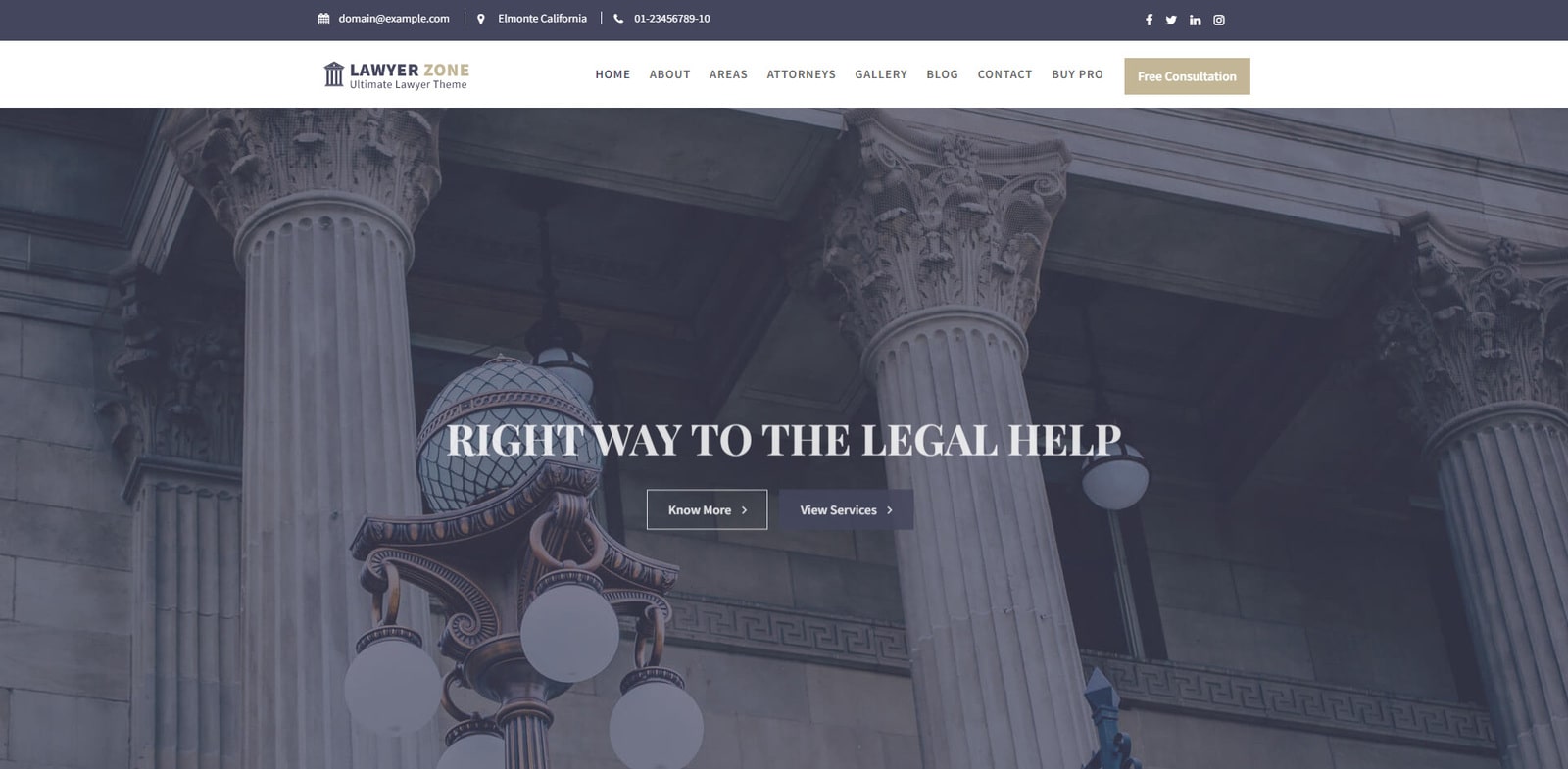 Image of Lawyer Zone, a free WordPress theme for a law firm with Page builder compatibility.