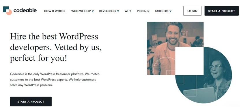 Screenshot of the Codeable custom wordpress website development agency.