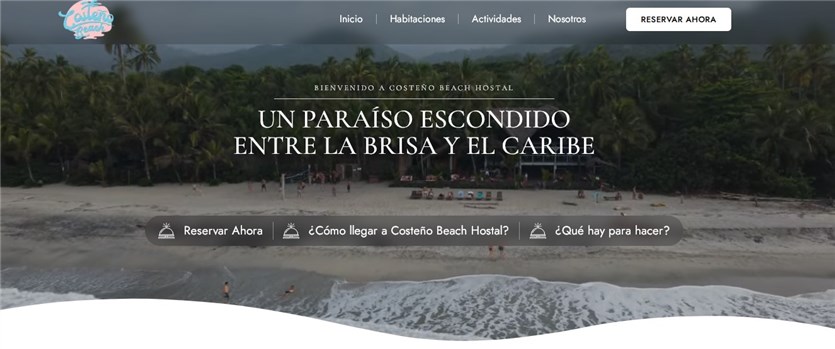 Screenshot of the Costeño Beach WordPress site homepage.