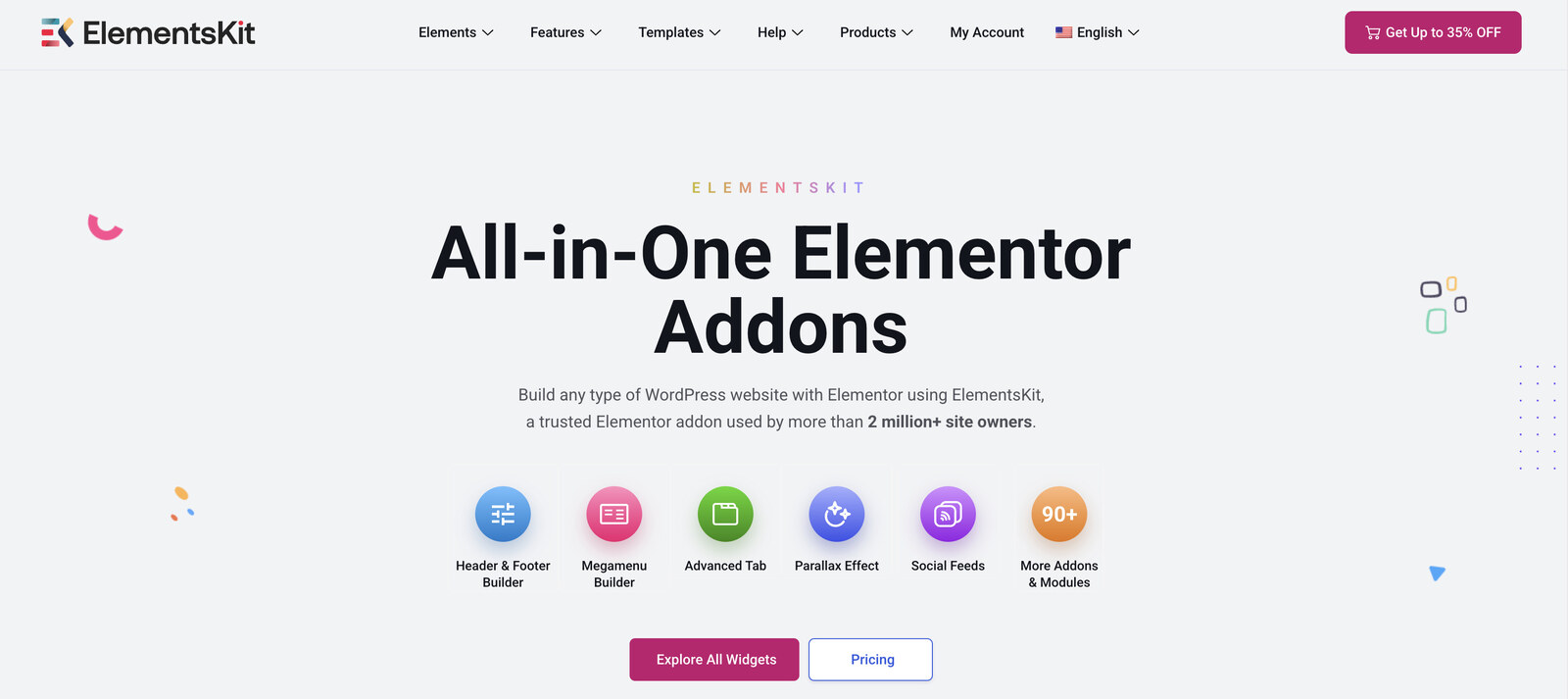 Screenshot of ElementsKit eaddon homepage.