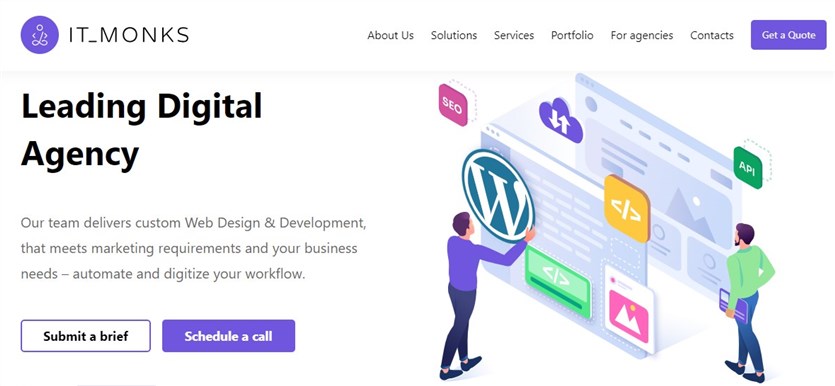 Screenshot of the IT Monks web development agency homepage.