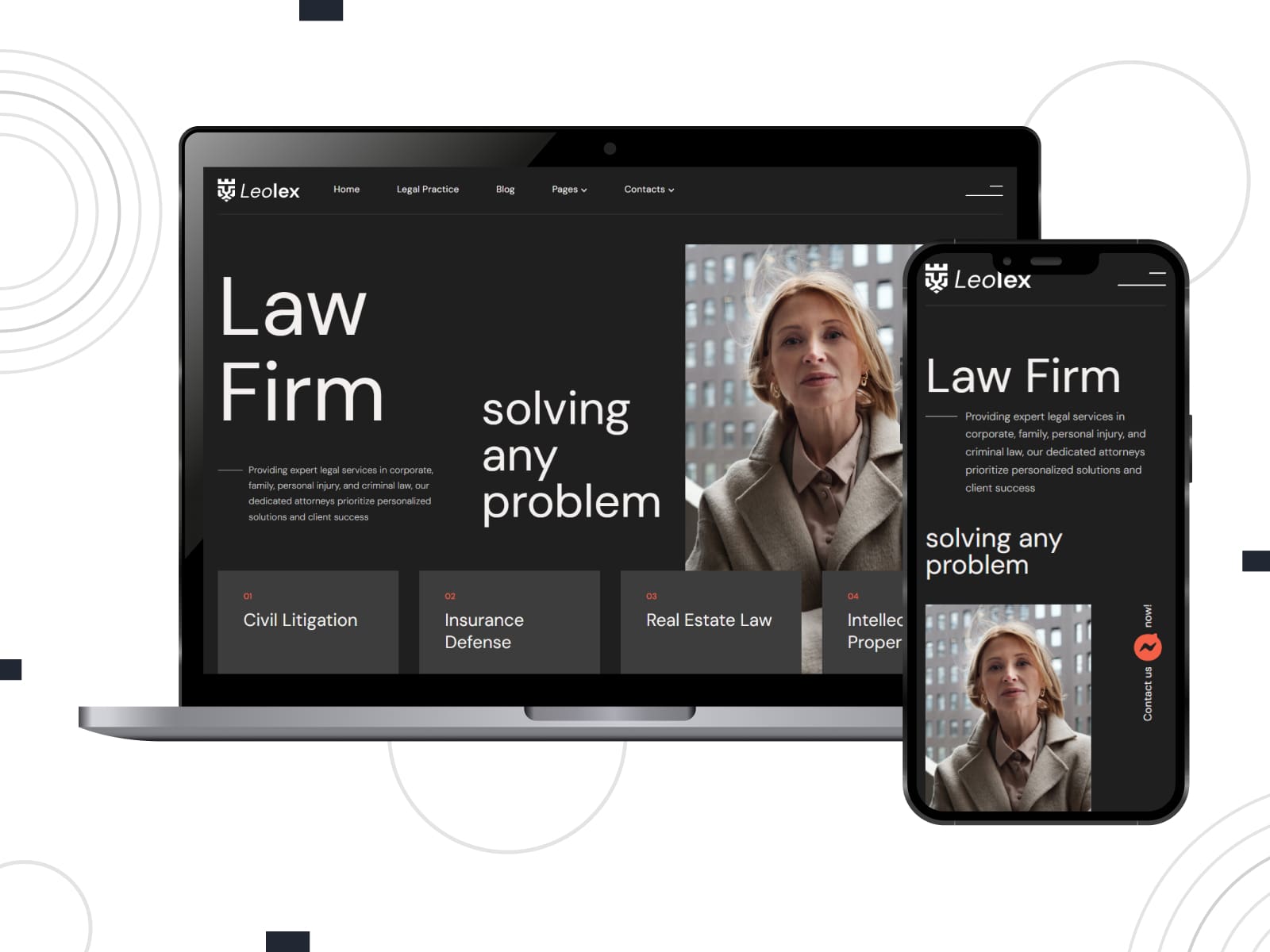 Picture of Leolex law firm WordPress theme with the built-in appointment booking system.