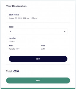 Booking form for boats, step 2.