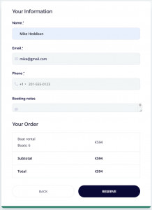 Booking form or boats, step 3.