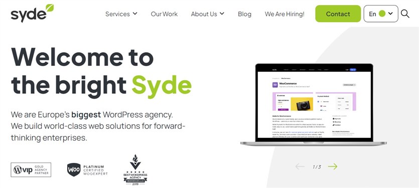 Screenshot of the Syde web development company.