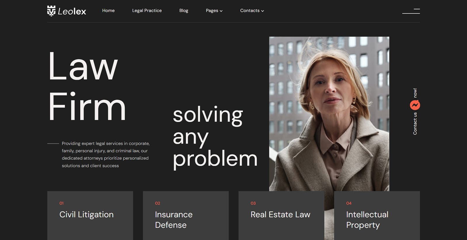 Visual of the Leolex attorney WordPress theme useful for those who want to know how to build law firm website.