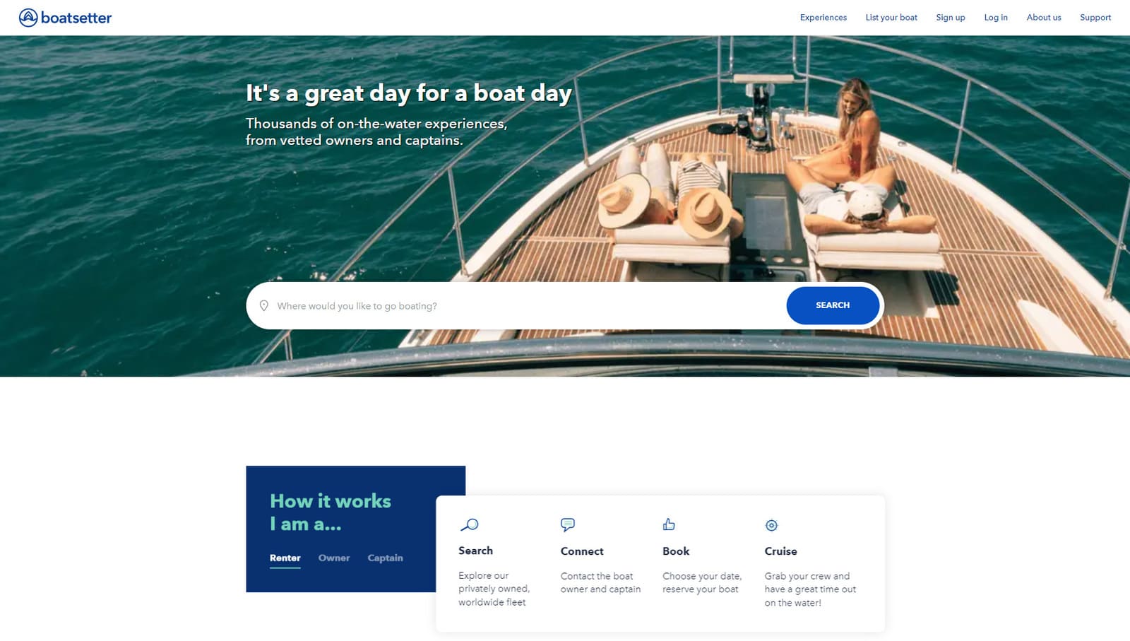 Photograph of Boatsetter, a popular boat rental platform.