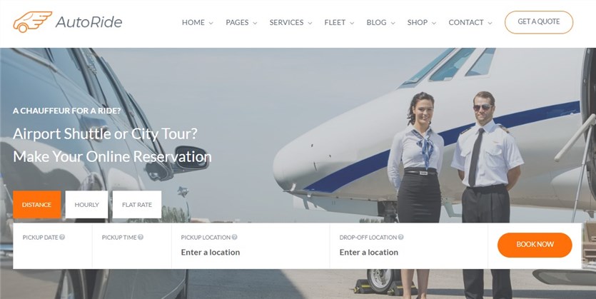 Screenshot of the AutoRide WordPress themes for car rental themes.