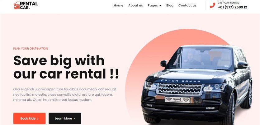 Screenshot of the Bosa Rental Car free wp theme.