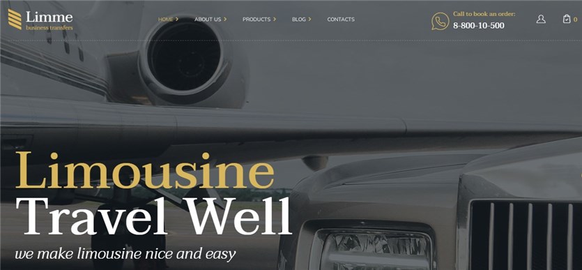 Screenshot of the Limme car theme for equipment rental WordPress sites.