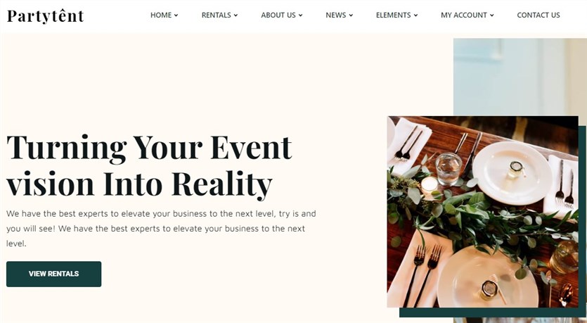 Screenshot of the Partytent party equipment rental themes for WordPress.