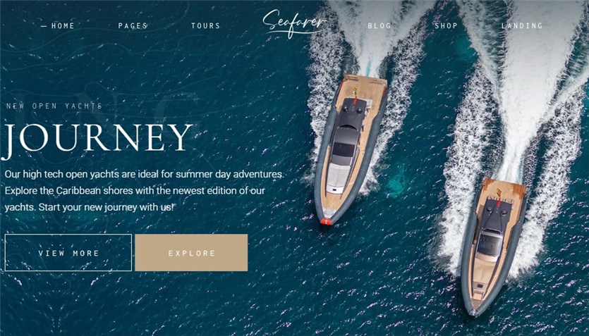 Screenshot of the Seafarer yacht rental theme for WordPress websites.