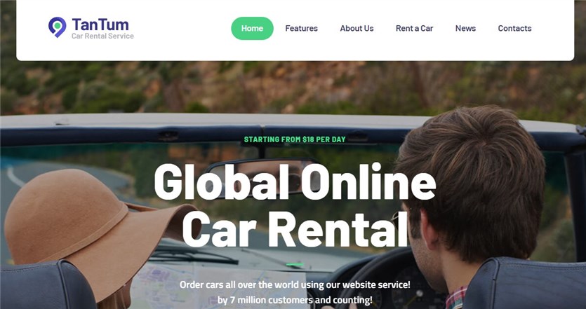 Screenshot of the TanTum car equipment rental WordPress themes.