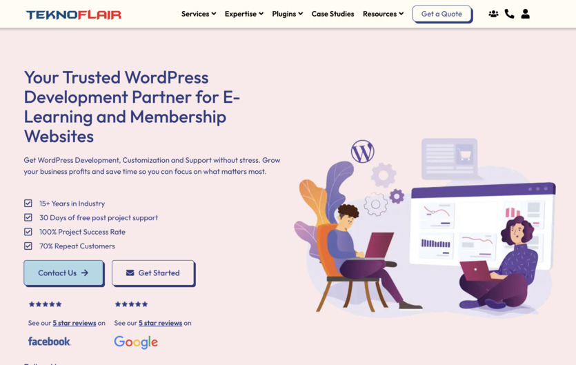 Screenshot of the TeknoFlair development company homepage.