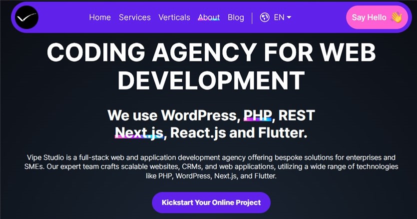 Screenshot of the Vipe Studio agency homepage.