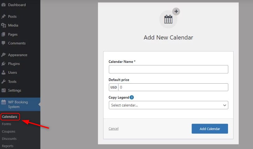 Screenshot of the new hotel booking calendar with WP Booking System.