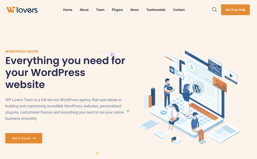 Screenshot of the WP Lovers homepage.