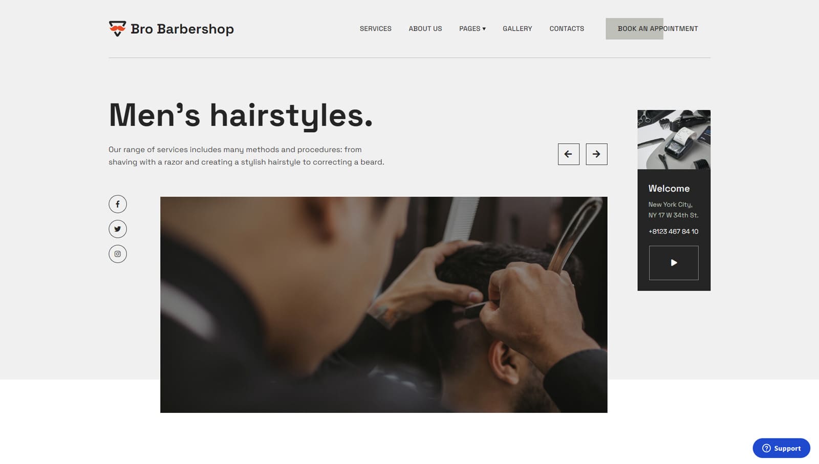 Picture of Bro Barbershop, one of the barber website template designs with a lightweight & responsive website layout.