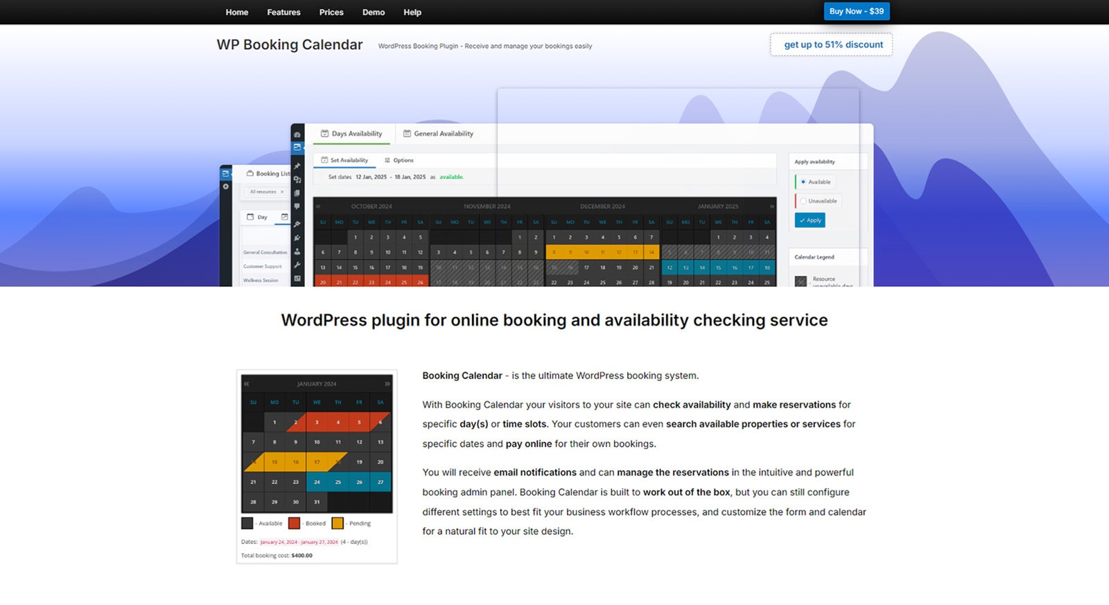 Picture of WP Booking Calendar website.