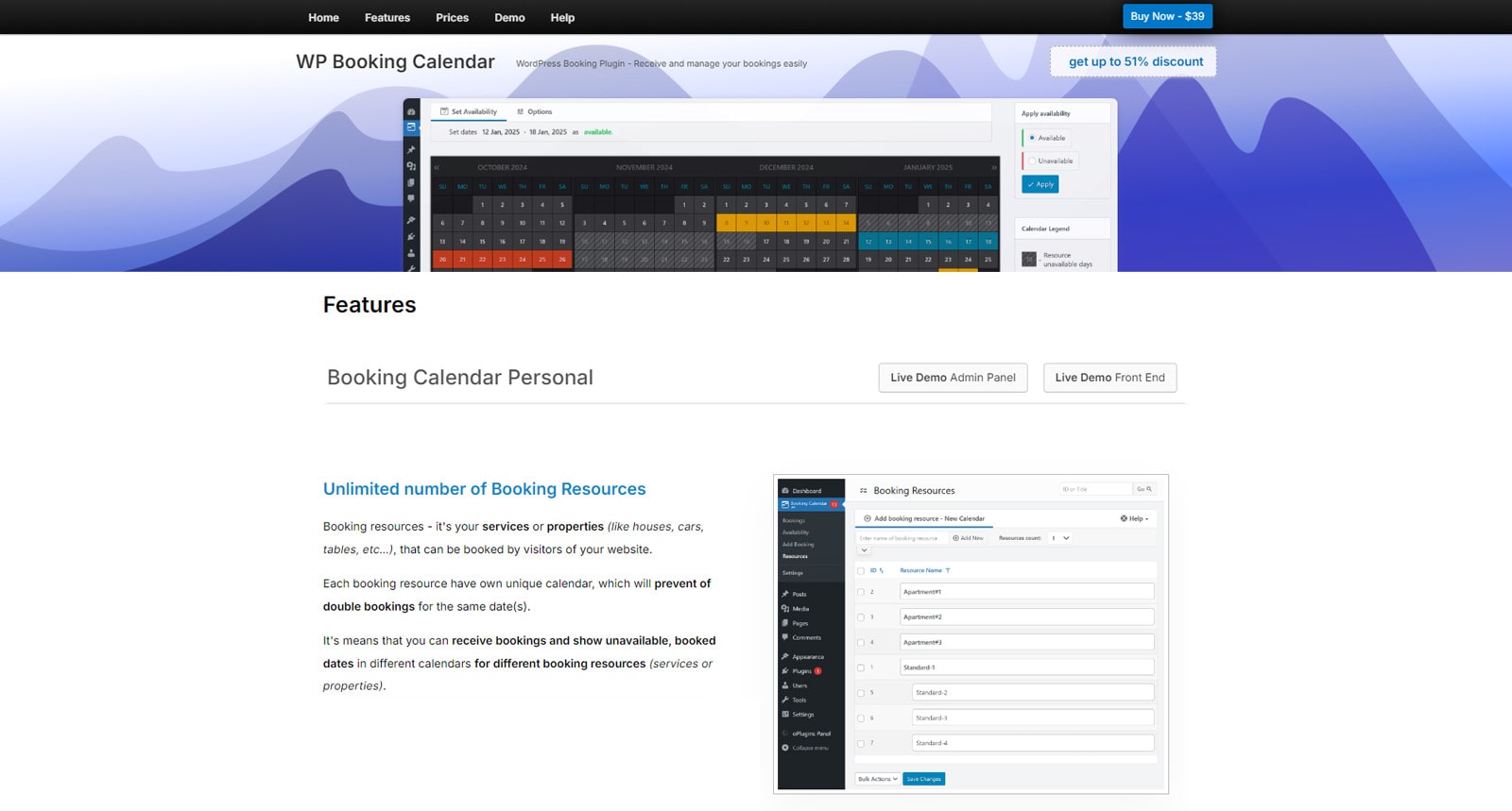 Photograph of WP Booking Calendar features.