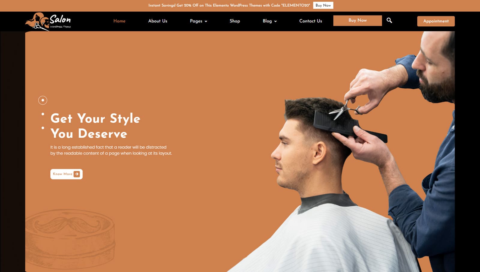 Graphic of Hairstylist Salon, one of the barber website template designs with a variety of content sections.